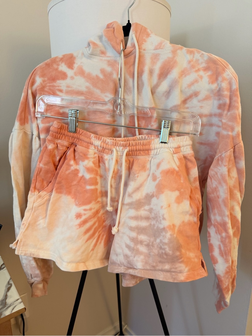 Lucky Brand Peach Tie-Dye Cropped Hoodie & shorts set